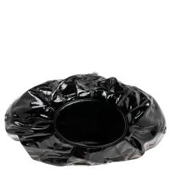 Pre Owned Moschino Black Pleated Patent Leather Flap Hobo