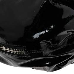 Pre Owned Moschino Black Pleated Patent Leather Flap Hobo