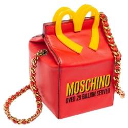 Pre Owned حقيبة كتف موسكينو هابي ميل ماكدونالدز جلد أحمر/أصفر