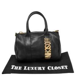 مملوكة مسبقًا Moschino Black Leather Logo Boston Bag