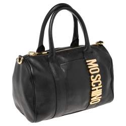مملوكة مسبقًا Moschino Black Leather Logo Boston Bag