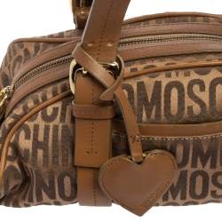 Pre Owned Moschino Brown Signature Fabric And Leather Zip Satchel