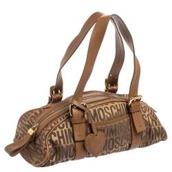 Pre Owned Moschino Brown Signature Fabric And Leather Zip Satchel