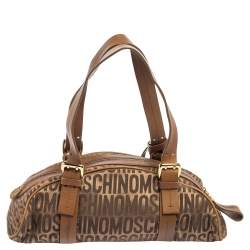 Pre Owned Moschino Brown Signature Fabric And Leather Zip Satchel