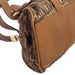 Pre Owned Moschino Brown Signature Fabric And Leather Zip Satchel