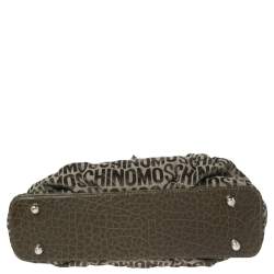 Moschino Green Signature Canvas and Leather Turnlock Satchel