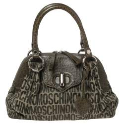 Moschino Green Signature Canvas and Leather Turnlock Satchel