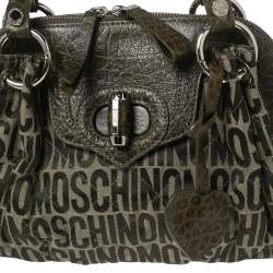Moschino Green Signature Canvas and Leather Turnlock Satchel