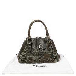 Moschino Green Signature Canvas and Leather Turnlock Satchel