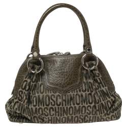 Moschino Green Signature Canvas and Leather Turnlock Satchel