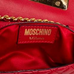 Pre Owned Moschino Red Quilted Leather Logo Turnlock Chain Pochette