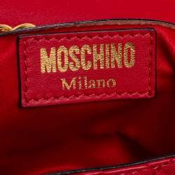 Pre Owned Moschino Red Quilted Leather Logo Turnlock Chain Pochette