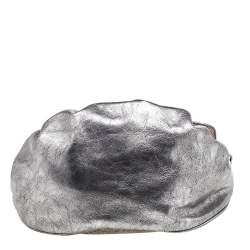 Pre Owned Moschino Metallic Silver Leather Chain Shoulder Bag