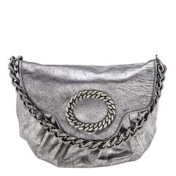 Pre Owned Moschino Metallic Silver Leather Chain Shoulder Bag