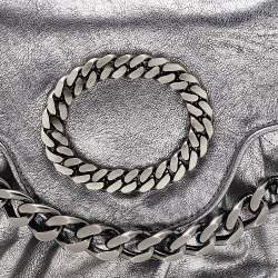 Pre Owned Moschino Metallic Silver Leather Chain Shoulder Bag
