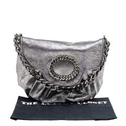 Pre Owned Moschino Metallic Silver Leather Chain Shoulder Bag