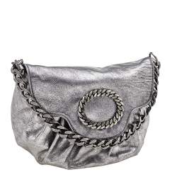 Pre Owned Moschino Metallic Silver Leather Chain Shoulder Bag