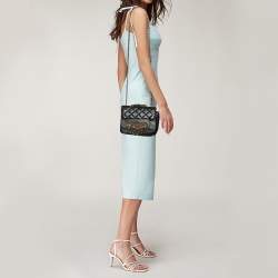Moschino Black Quilted Leather Logo Chained Shoulder Bag 