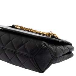 Moschino Black Quilted Leather Logo Chained Shoulder Bag 