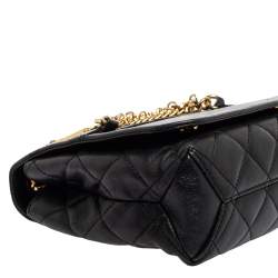 Moschino Black Quilted Leather Logo Chained Shoulder Bag 
