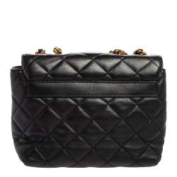 Moschino Black Quilted Leather Logo Chained Shoulder Bag 