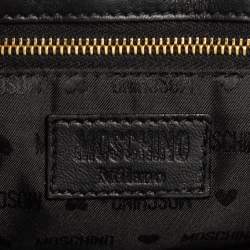 Moschino Black Quilted Leather Logo Chained Shoulder Bag 