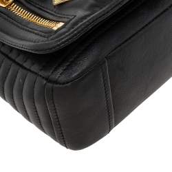 Pre Owned Moschino Black Leather Biker Jacket Embellished Shoulder Bag