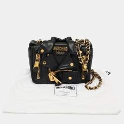 Pre Owned Moschino Black Leather Biker Jacket Crossbody Bag
