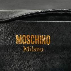 Pre Owned Moschino Black Leather Biker Jacket Crossbody Bag