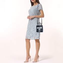 Pre Owned Moschino Black/White Leather Logo Vertical Tote