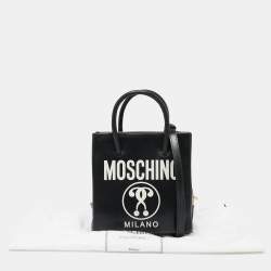 Pre Owned Moschino Black/White Leather Logo Vertical Tote
