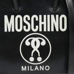 Pre Owned Moschino Black/White Leather Logo Vertical Tote