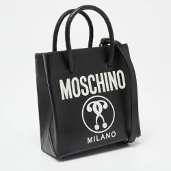 Pre Owned Moschino Black/White Leather Logo Vertical Tote