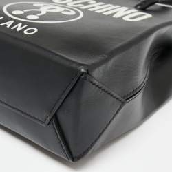 Pre Owned Moschino Black/White Leather Logo Vertical Tote