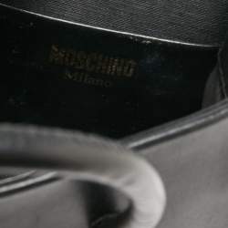 Pre Owned Moschino Black/White Leather Logo Vertical Tote