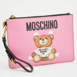 Pre Owned Moschino Pink Leather Teddy Bear Zip Pouch