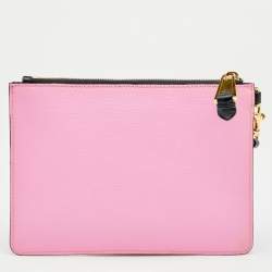 Pre Owned Moschino Pink Leather Teddy Bear Zip Pouch