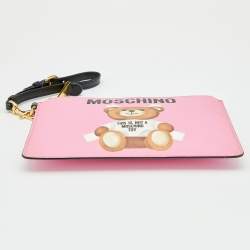 Pre Owned Moschino Pink Leather Teddy Bear Zip Pouch