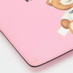 Pre Owned Moschino Pink Leather Teddy Bear Zip Pouch