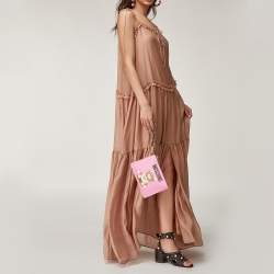 Pre Owned Moschino Pink Leather Teddy Bear Zip Pouch