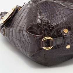 Pre Owned Moschino Dark Brown Croc Embossed Leather Hobo