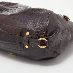 Pre Owned Moschino Dark Brown Croc Embossed Leather Hobo