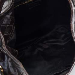 Pre Owned Moschino Dark Brown Croc Embossed Leather Hobo