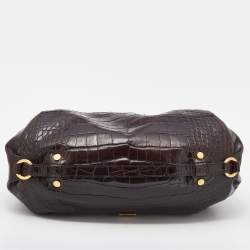 Pre Owned Moschino Dark Brown Croc Embossed Leather Hobo