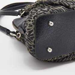 Pre Owned Moschino Black/Beige Leather And Logo Canvas Satchel