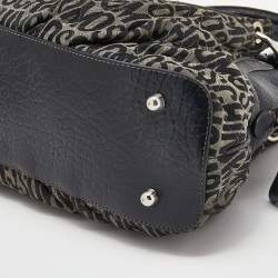 Pre Owned Moschino Black/Beige Leather And Logo Canvas Satchel