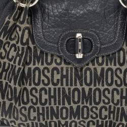 Pre Owned Moschino Black/Beige Leather And Logo Canvas Satchel