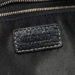 Pre Owned Moschino Black/Beige Leather And Logo Canvas Satchel