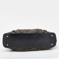 Pre Owned Moschino Black/Beige Leather And Logo Canvas Satchel