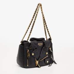 Pre Owned Moschino Black Leather Capsule Biker Jacket Shoulder Bag